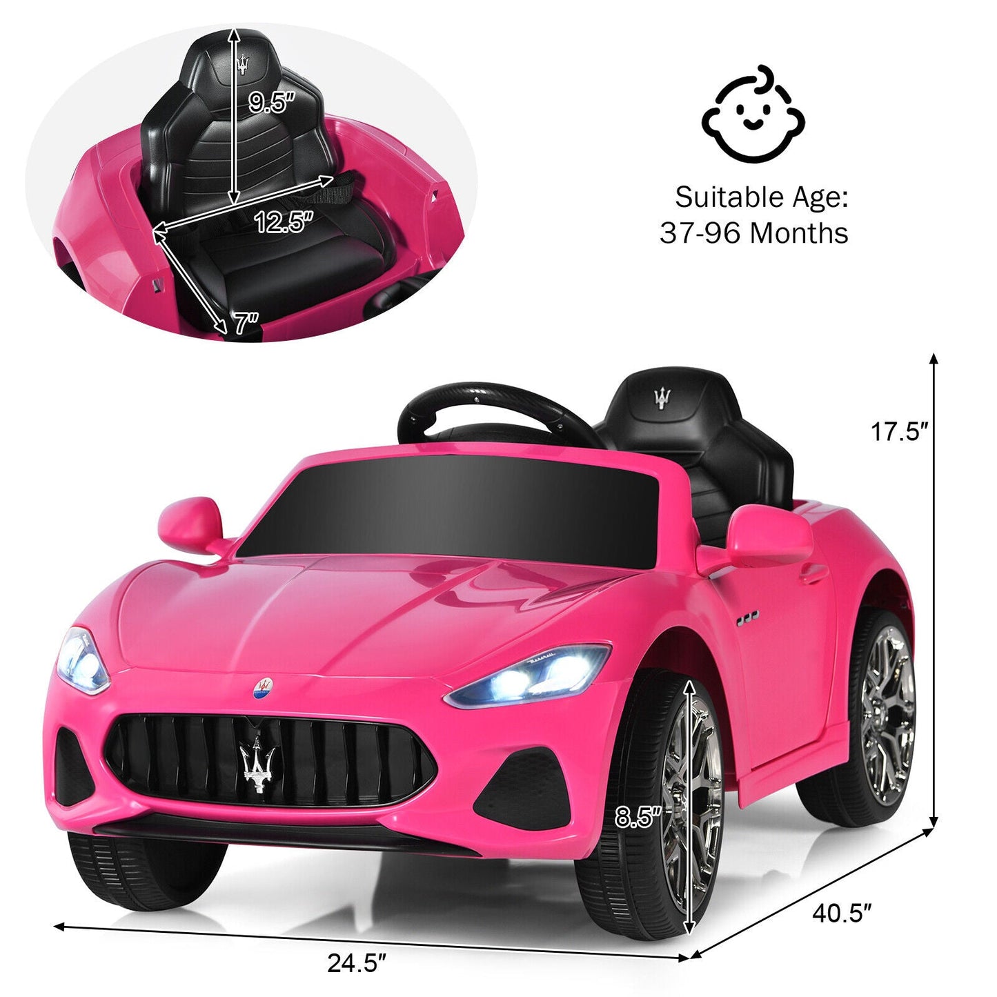 Licensed 12V Maserati GranCabrio Kids Ride-On Car with Lights and Remote Control