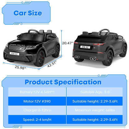 Licensed 12V Rover Electric Ride-On Car for Kids with Remote Control and Music Player