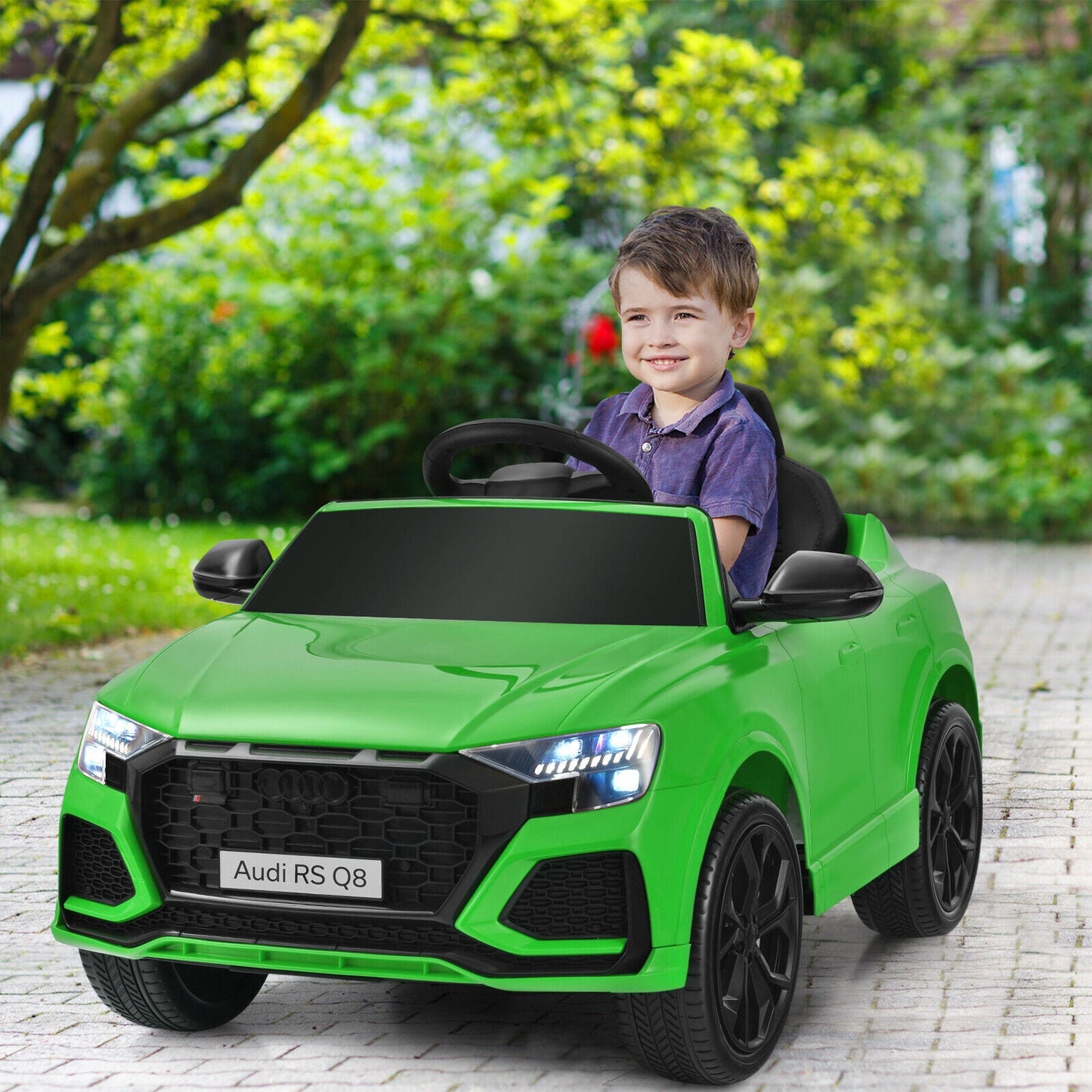 Licensed Audi RS Q8 12V Ride-On Car for Kids with Lights, Music, and Remote Control in Green