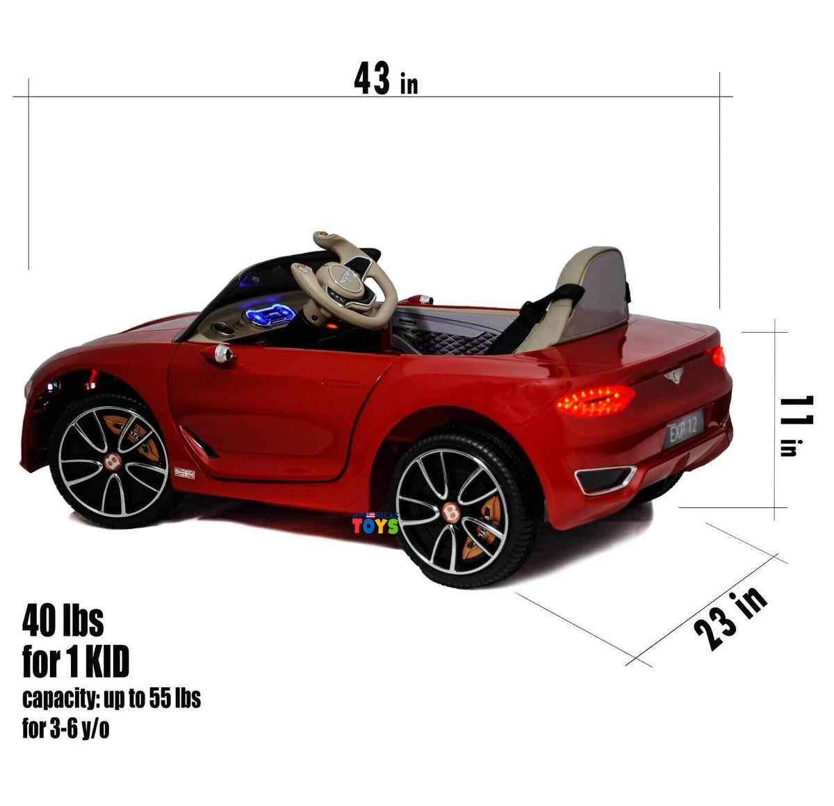 Licensed Bentley 12V Ride On Car with Radio, Remote Control, MP3 Player - Available in Multiple Colors for Kids