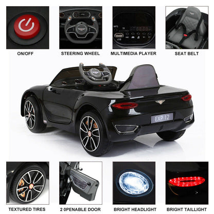 Electric 12v Ride-On Car for Kids with Remote Control, LED Lights, MP3 Player, and 2 Seats - Bentley Style