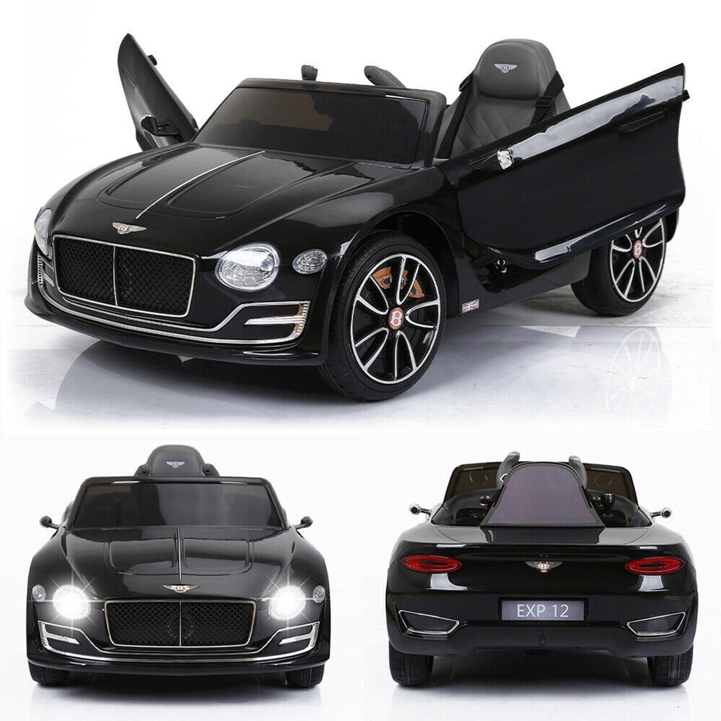 Electric 12v Ride-On Car for Kids with Remote Control, LED Lights, MP3 Player, and 2 Seats - Bentley Style