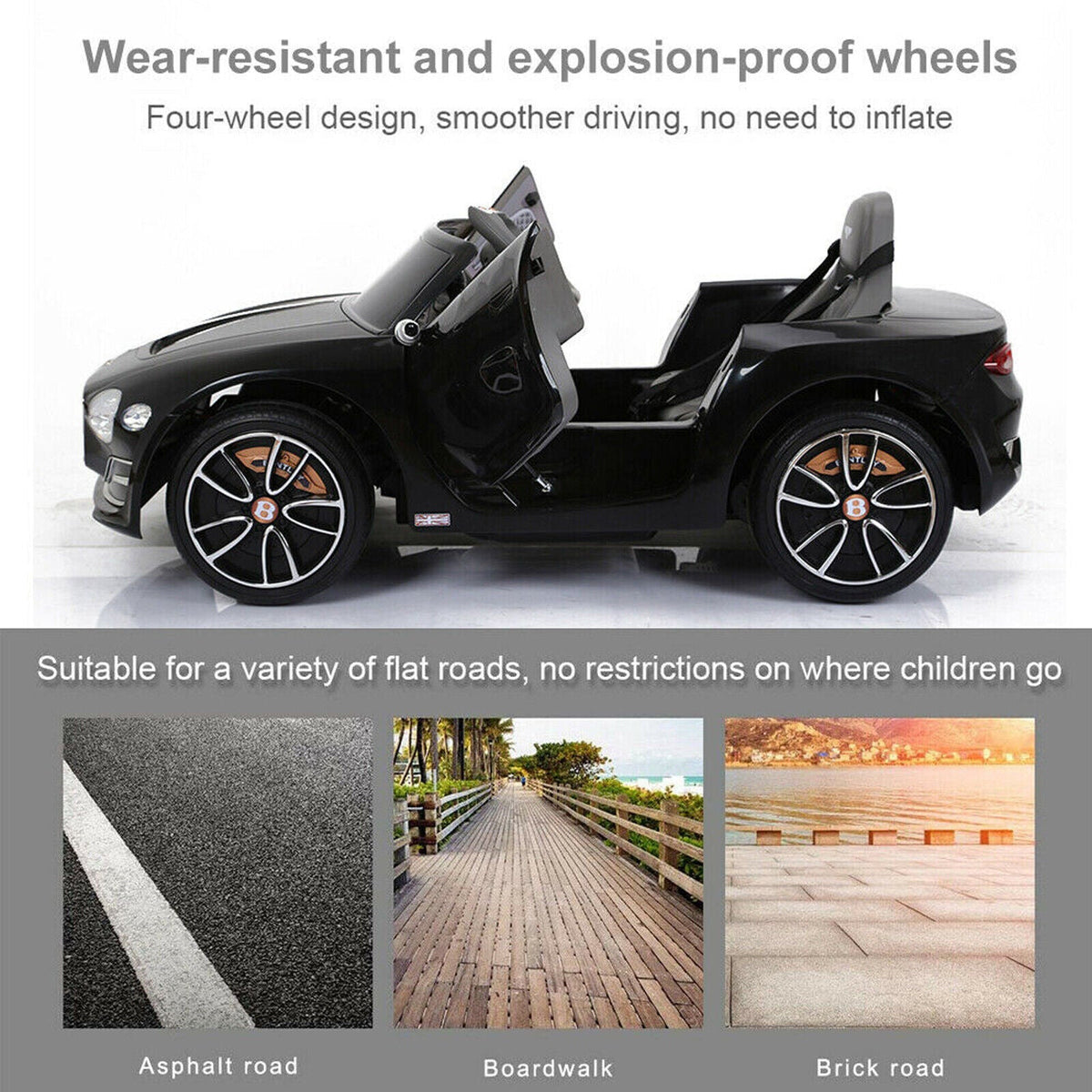 Electric 12v Ride-On Car for Kids with Remote Control, LED Lights, MP3 Player, and 2 Seats - Bentley Style