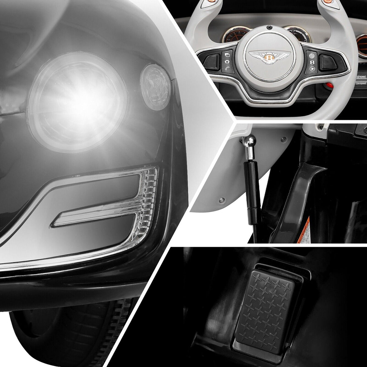 Bentley Style 12V Electric Ride-On Car with Remote Control and LED Lights for Kids