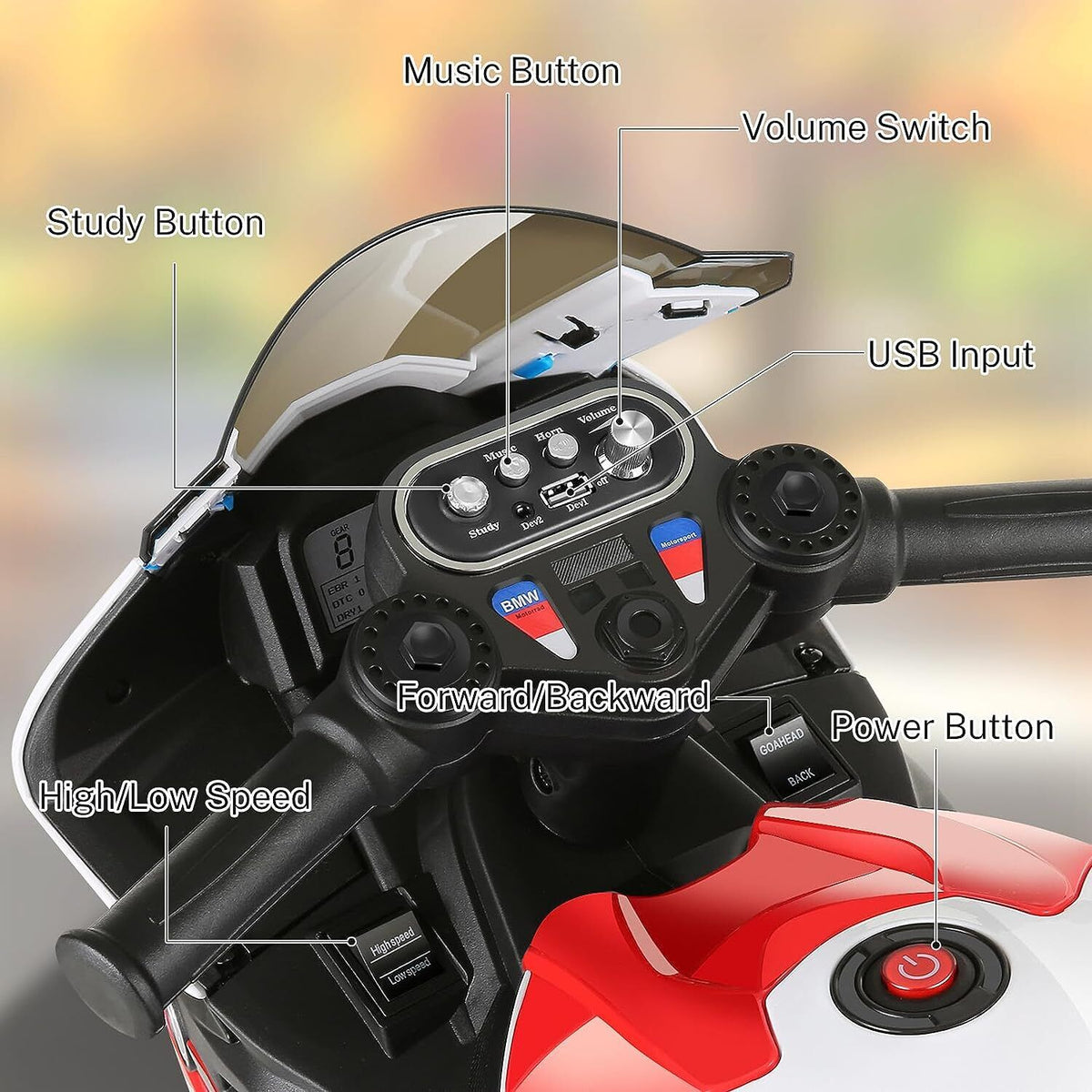 Licensed BMW 12V Battery Powered Electric Ride-On Motorcycle for Kids