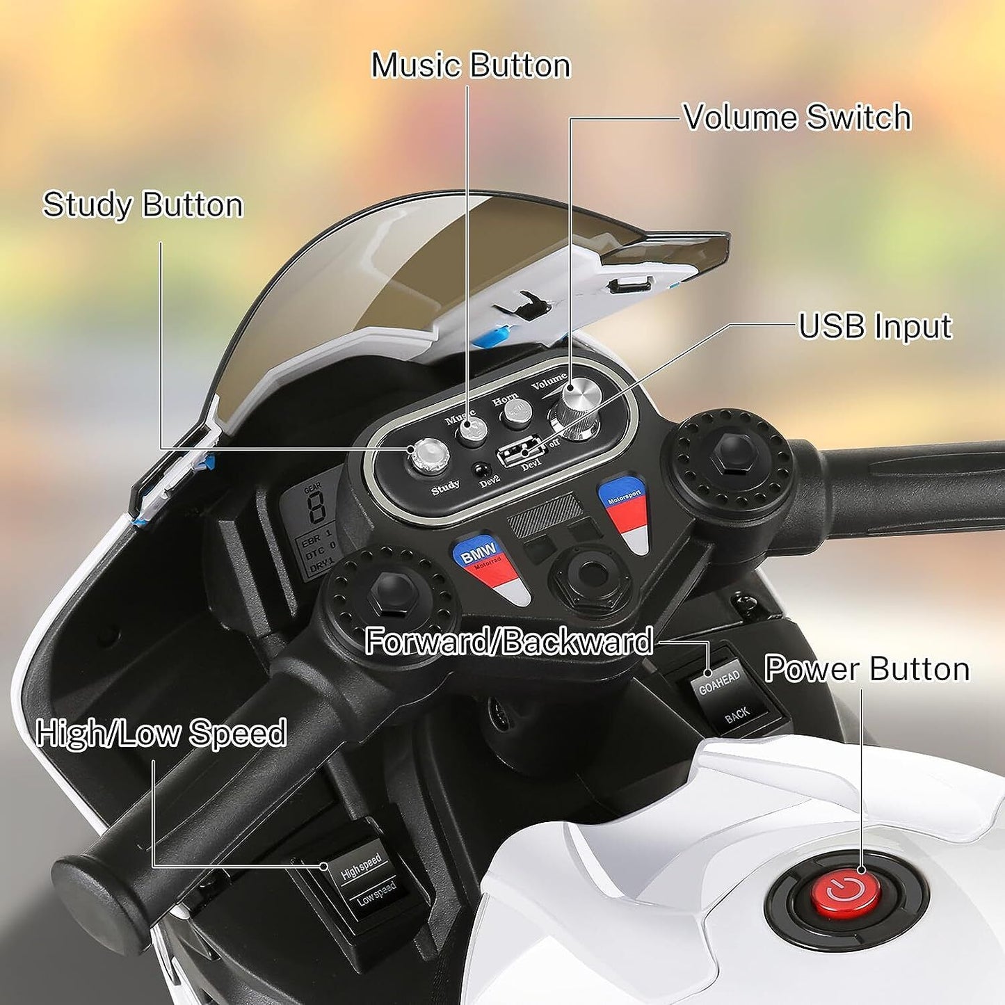 Licensed BMW 12V Battery Powered Electric Ride-On Motorcycle for Kids