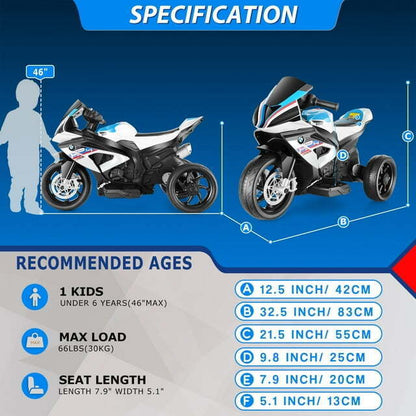 Licensed BMW 12V Battery Powered Electric Ride-On Motorcycle for Kids
