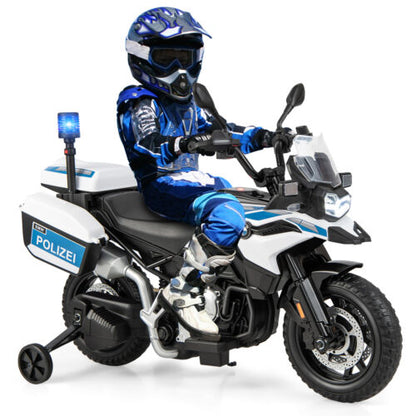 Licensed BMW Dirt Bike Police Motorcycle for Kids - 12V, White with Light & Music