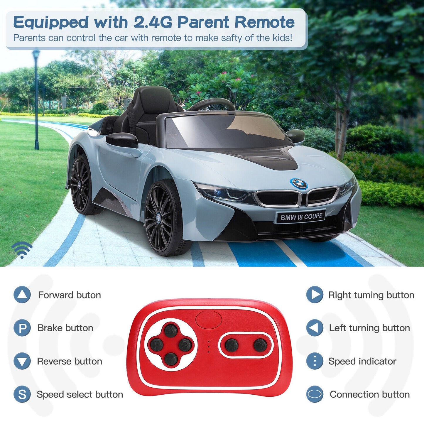 Licensed BMW I8 Coupe 12V Electric Ride-On Car for Kids - Battery Powered Toy Vehicle