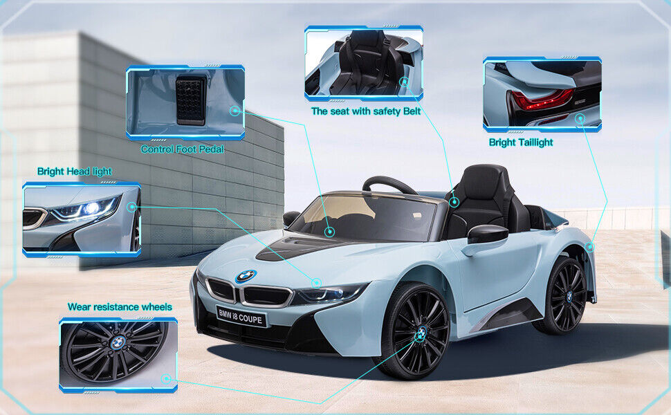 Licensed BMW I8 Electric Ride-On Car for Kids with MP3 and Remote Control - Blue