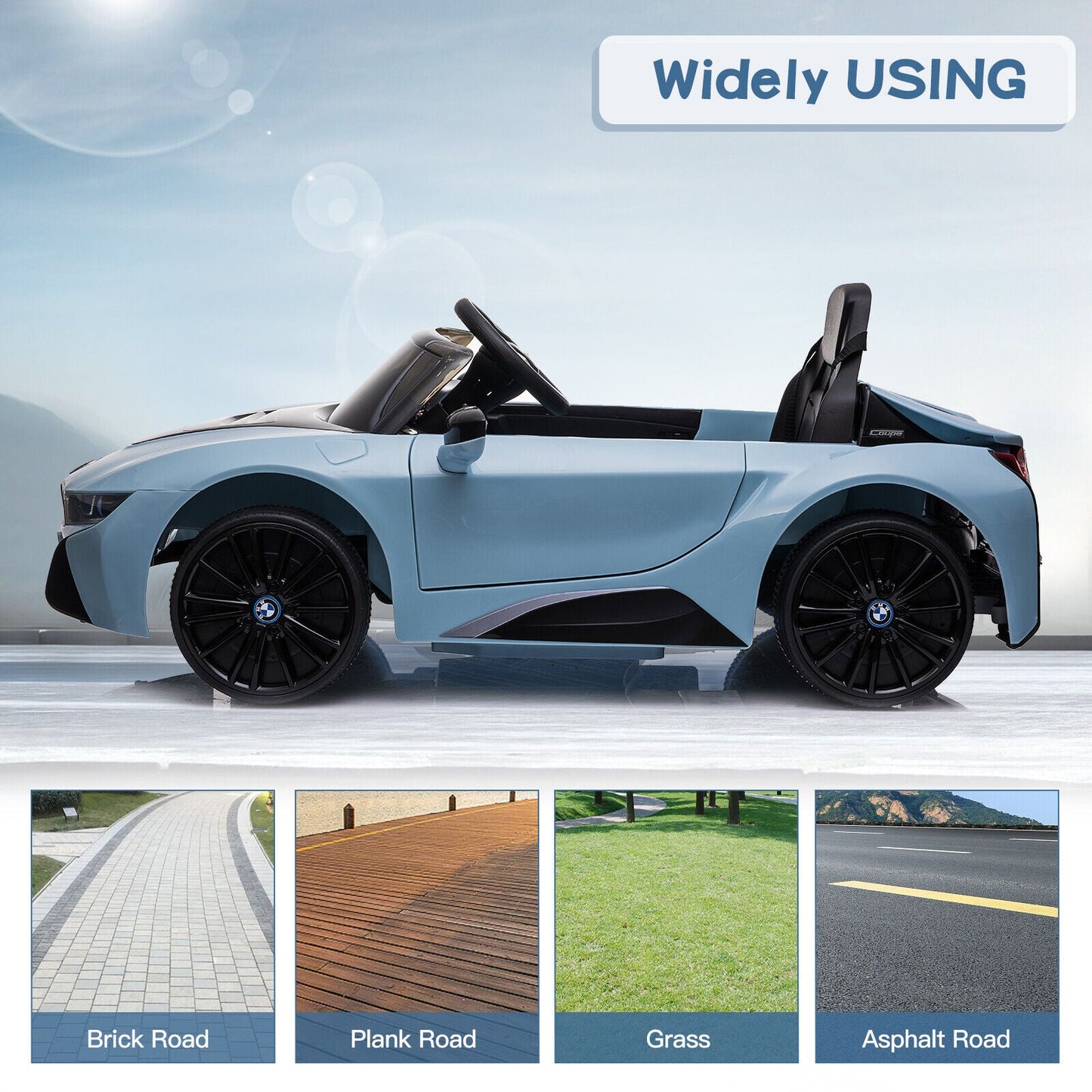 BMW i8 Kids Ride On Car with Remote Control, MP3 Player, and LED Lights - 12V Battery Powered