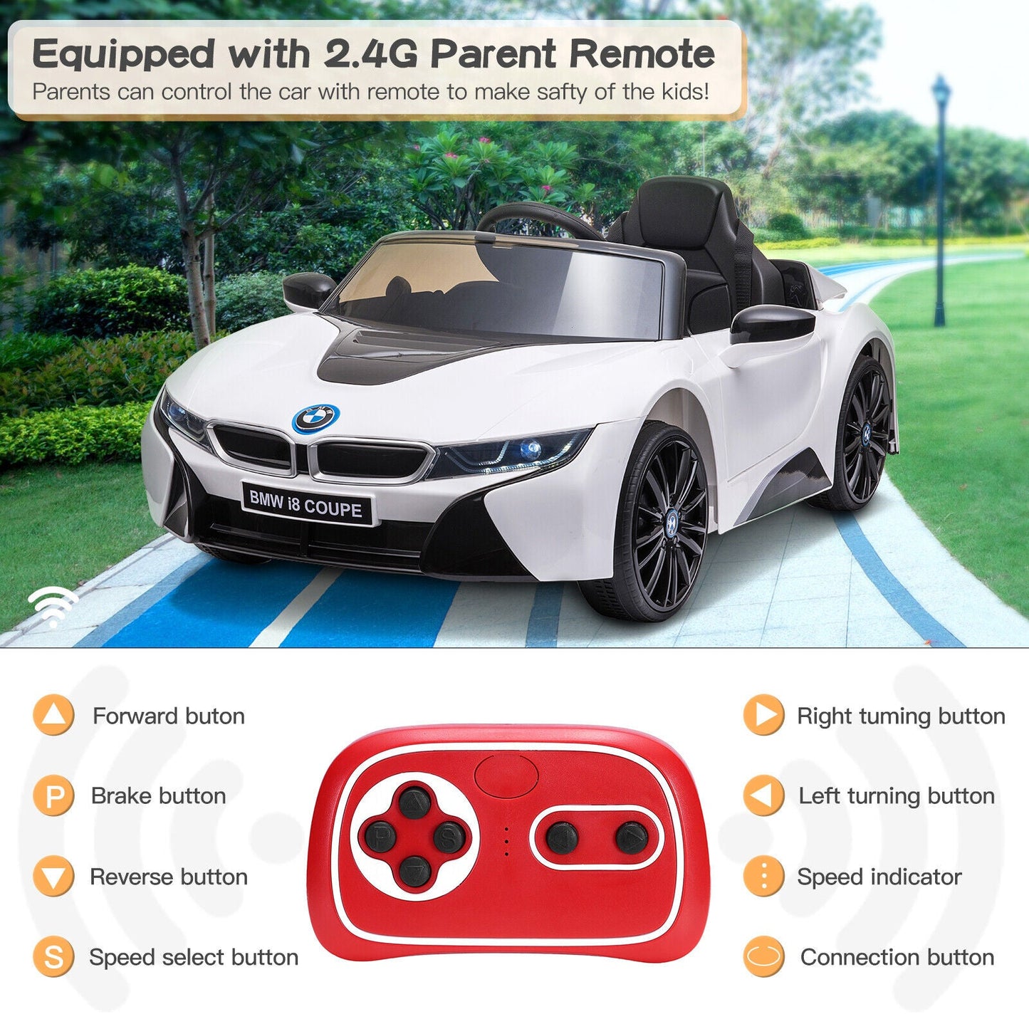 Licensed BMW I8 Style 12V Electric Ride-On Car for Kids with Remote Control