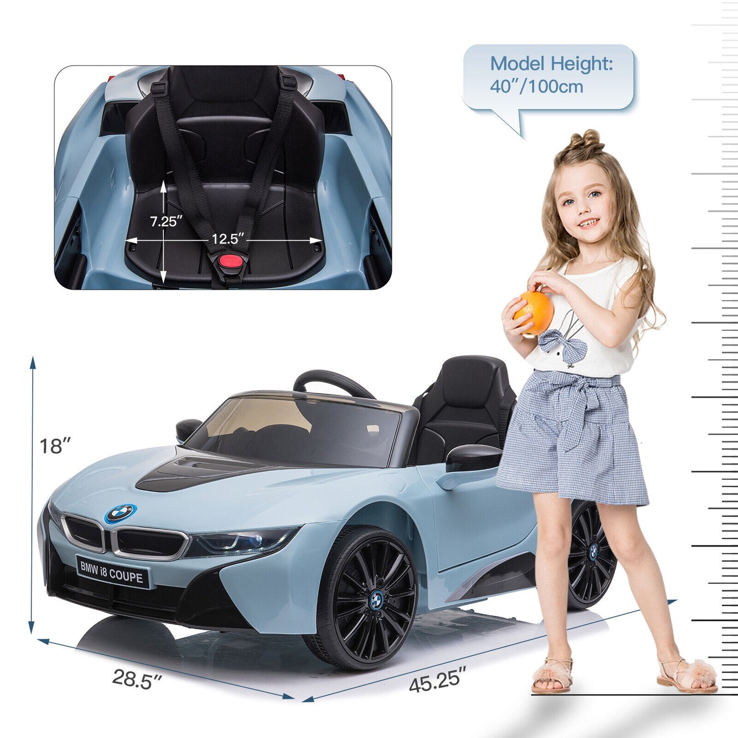 Licensed BMW I8 Electric Ride-On Car for Kids with Remote Control - Blue