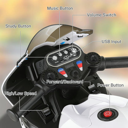 Licensed BMW 3-Wheel Electric Ride-On Motorcycle for Kids with Lights - White