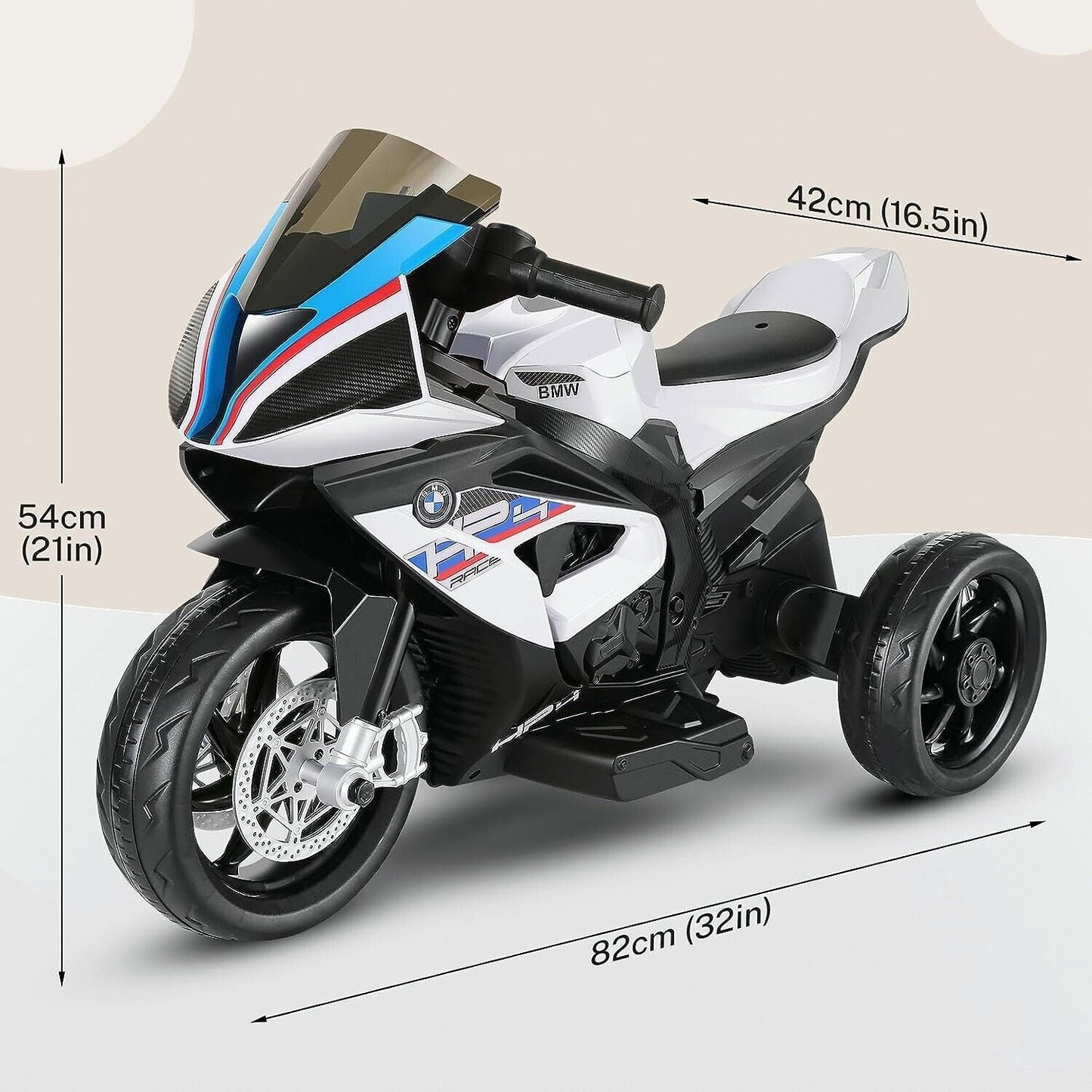 Licensed BMW 3-Wheel Electric Ride-On Motorcycle for Kids with Lights - White
