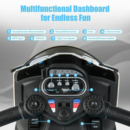 Licensed BMW 3-Wheel Ride-On Motorcycle for Kids with Music - 12V Battery Powered