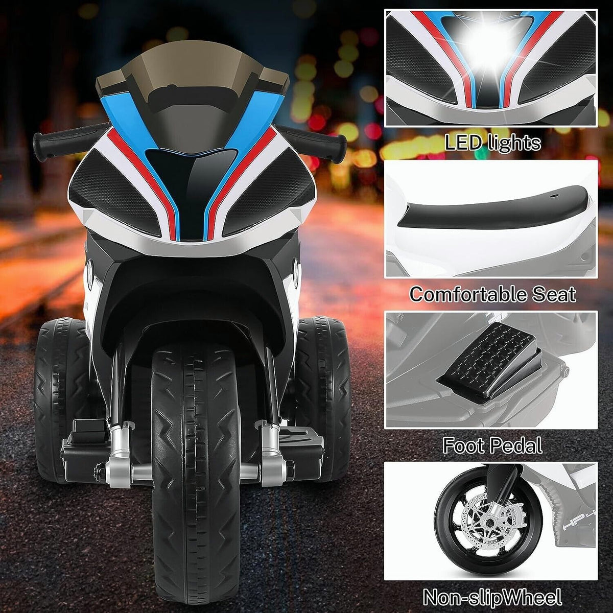 Licensed BMW 3-Wheel Ride-On Motorcycle for Kids with Music - 12V Battery Powered