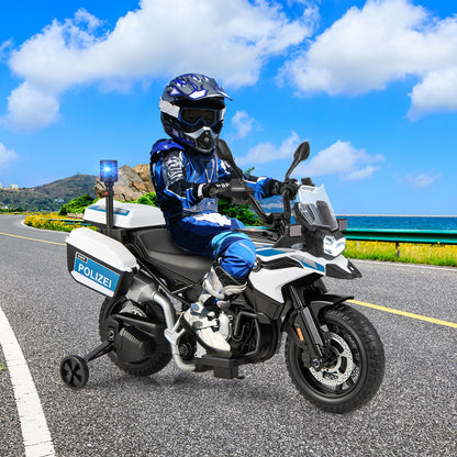 Licensed BMW Police Motorcycle Ride-On for Kids with Music and Lights - 12V White Dirt Bike