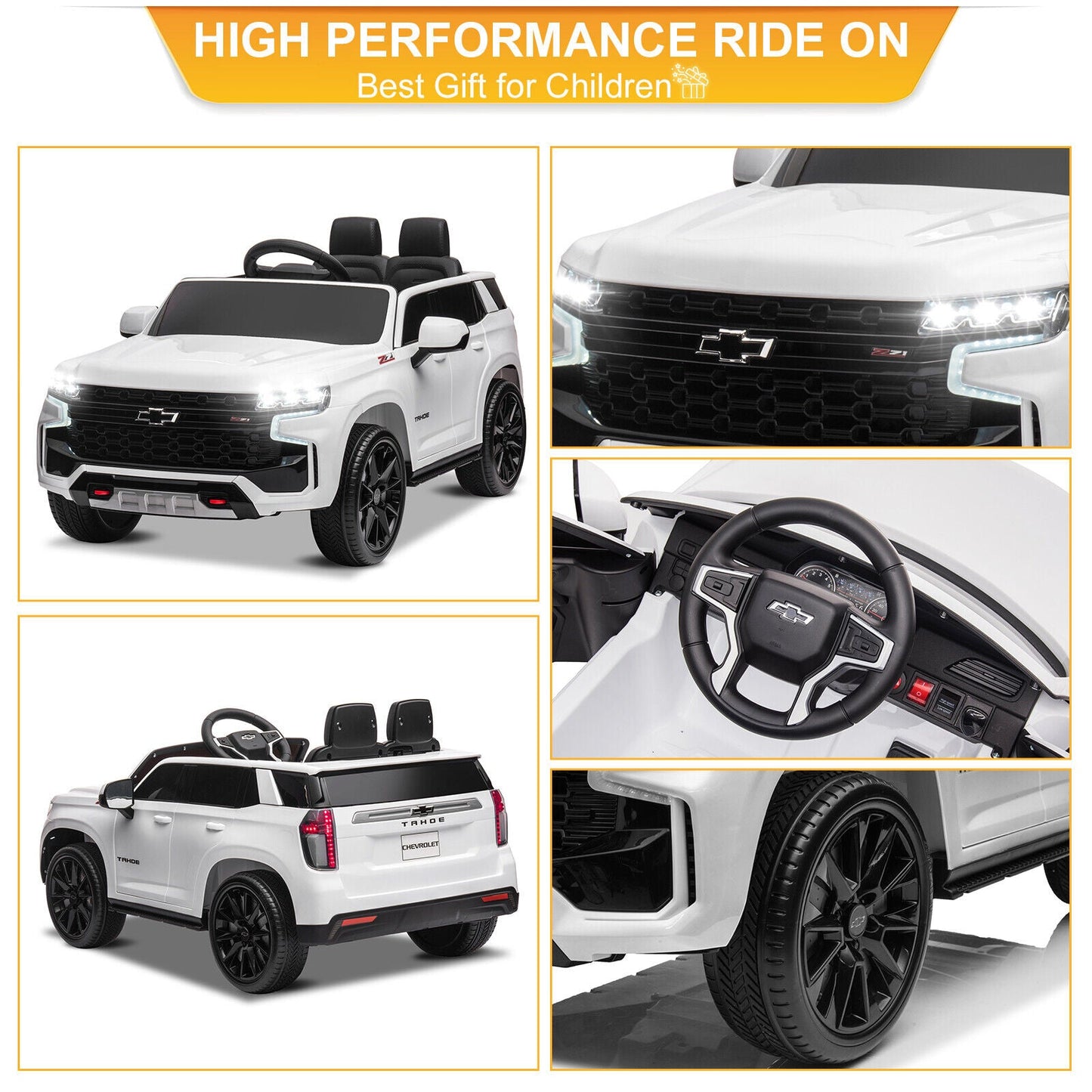 Licensed Chevrolet Silverado GMC 12V Ride-On Car Truck for Kids - White