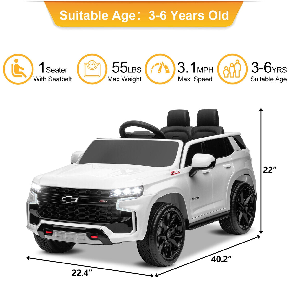 Licensed Chevrolet Silverado GMC 12V Ride-On Car Truck for Kids - White
