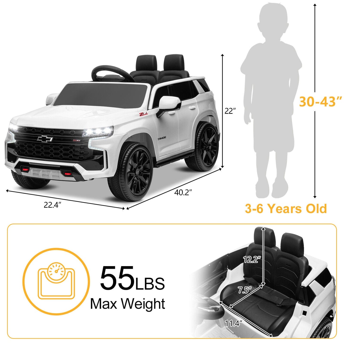 Licensed Chevrolet Silverado GMC 12V Ride-On Car Truck for Kids - White