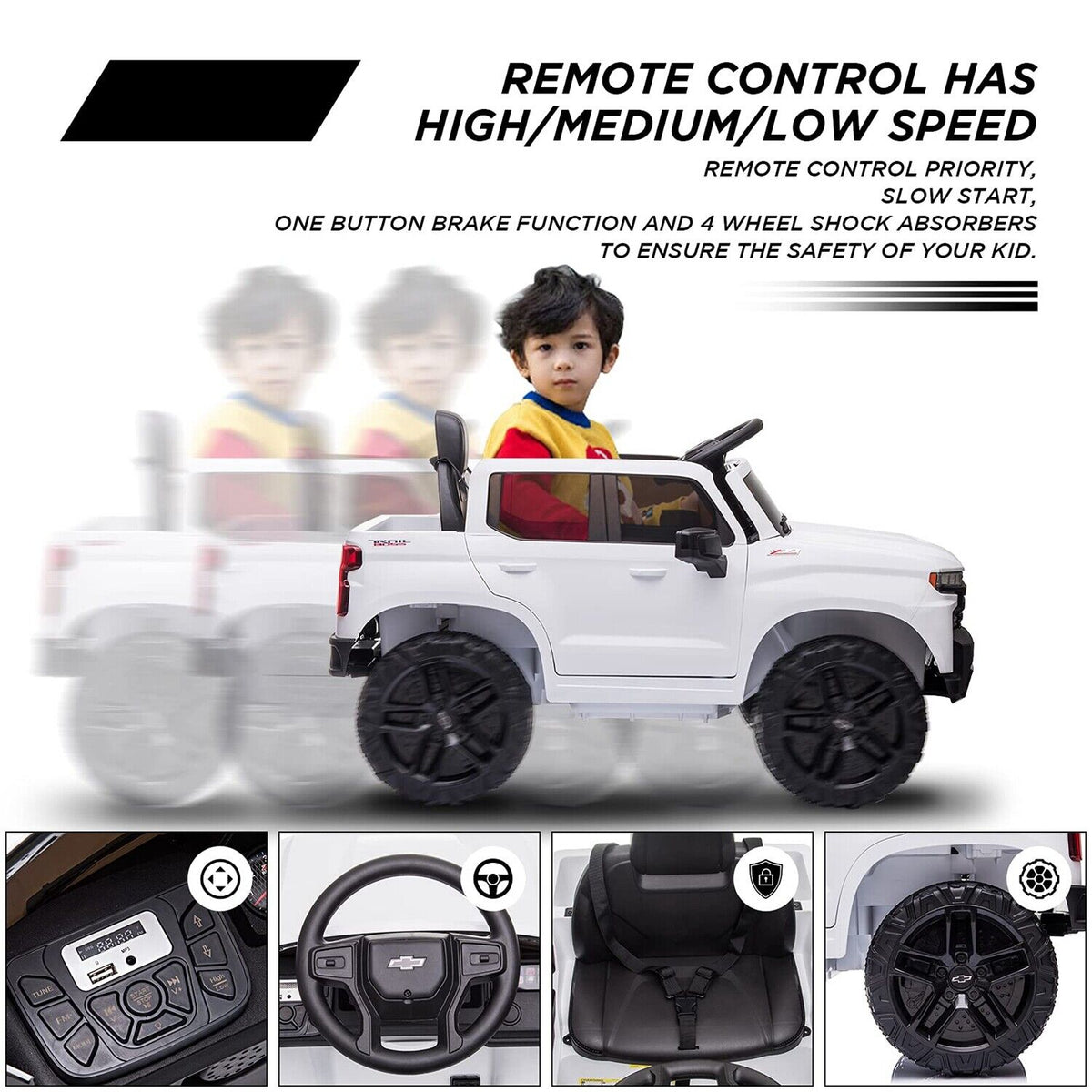 Licensed Chevrolet Silverado GMC Kid's 12V Battery-Powered Ride-On Truck in White