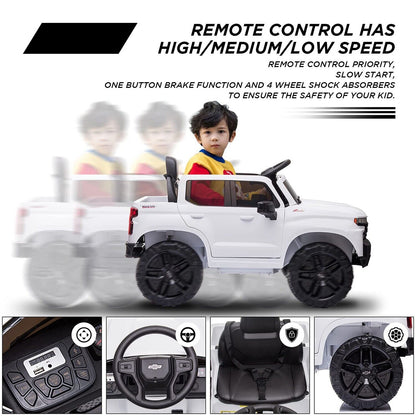 Licensed Chevrolet Silverado GMC Kid's 12V Battery-Powered Ride-On Truck in White