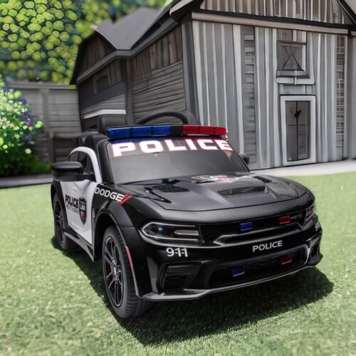 Licensed Dodge Charger Police Sports Car for Kids with LED Lights, USB and MP3 Capabilities - 12V