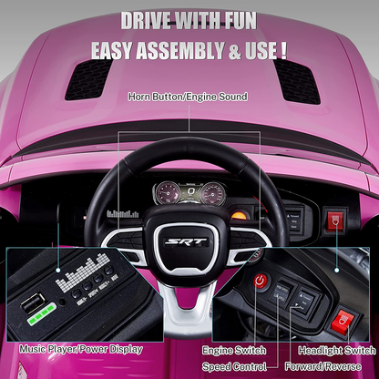 Licensed Dodge Charger SRT Hellcat 12V Electric Ride-On Car for Kids with 7Ah Battery