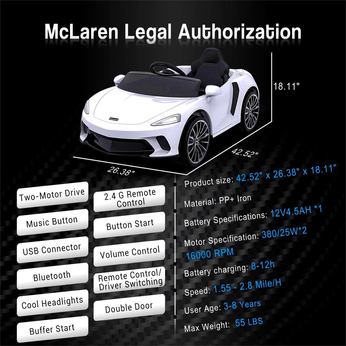 Licensed Electric Ride-On Toy Car for Kids with Remote Control and LED Headlights