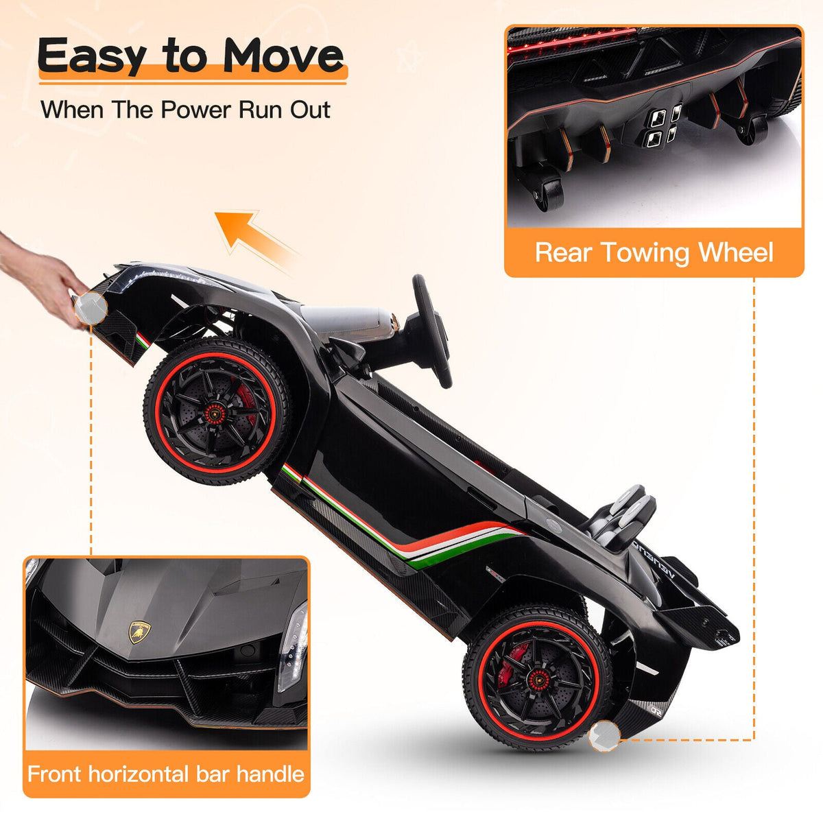 2 Seater Licensed Lamborghini Electric Ride On Car for Kids with Remote Control - 12V