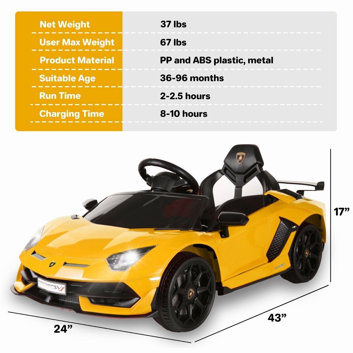Licensed Lamborghini Electric Ride-On Car for Kids - Perfect Xmas Gift for Boys and Girls