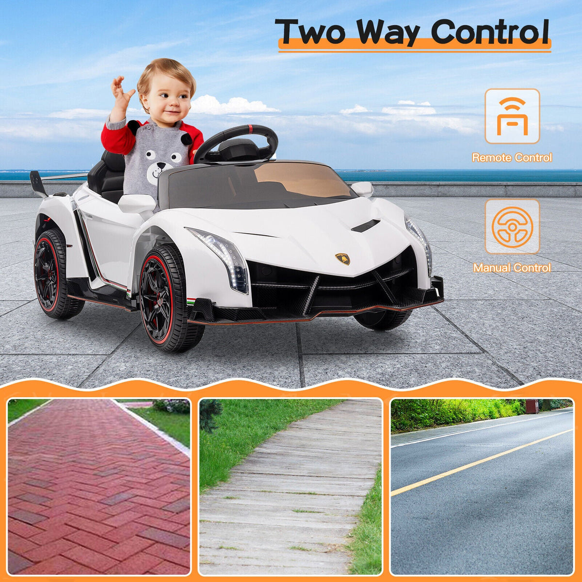 Licensed Lamborghini Electric Ride-On Car for Kids with Remote Control - 12V Vehicle Toy