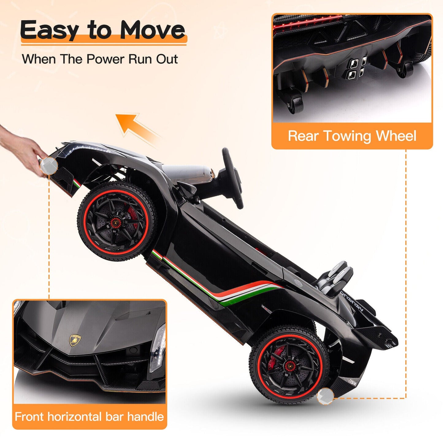 Licensed Lamborghini 2-Seater Electric Ride-On Car for Kids with Remote Control - 12V