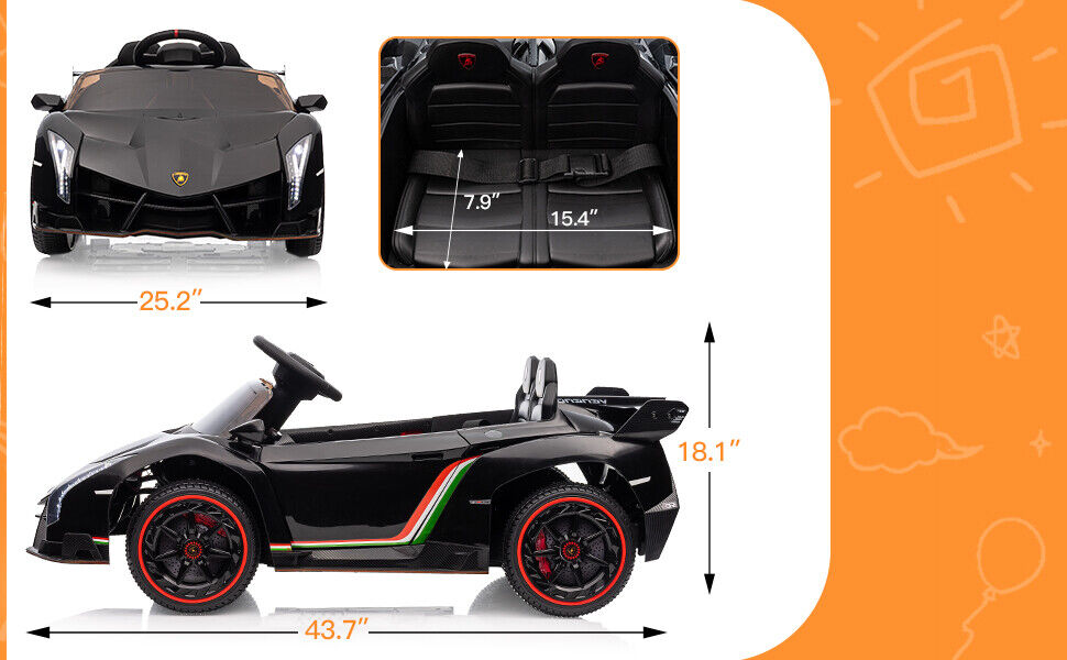 Licensed Lamborghini 2-Seater Electric Ride-On Car for Kids with Remote Control - 12V