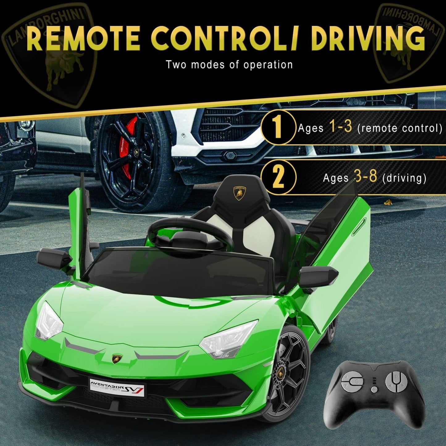 Licensed Lamborghini Kids Ride On Sports Car with Remote Control - 12V Electric Gift