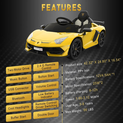 Licensed Lamborghini McLaren 12V Electric Ride-On Car for Kids with Remote Control