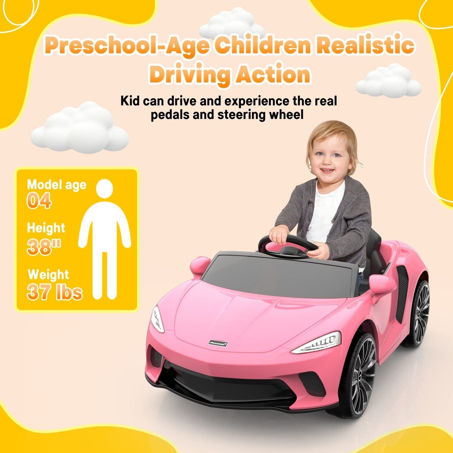 Licensed Lamborghini McLaren 12V Electric Ride-On Car for Kids with Remote Control