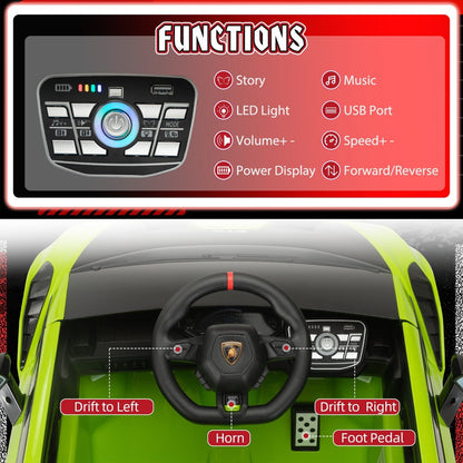Licensed Lamborghini STO Ride On Car for Kids with RC and Music - 12V Electric Toy Vehicle