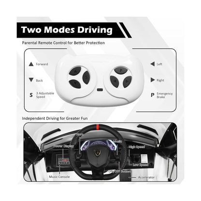 Licensed Lamborghini SVJ RC Ride-On Car for Kids with Trunk & Music - 12V White