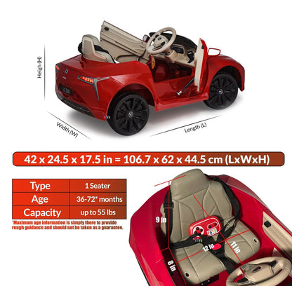 Licensed Lexus 12V Battery Ride-On Car for Kids with Remote Control, Music, and Multiple Color Options