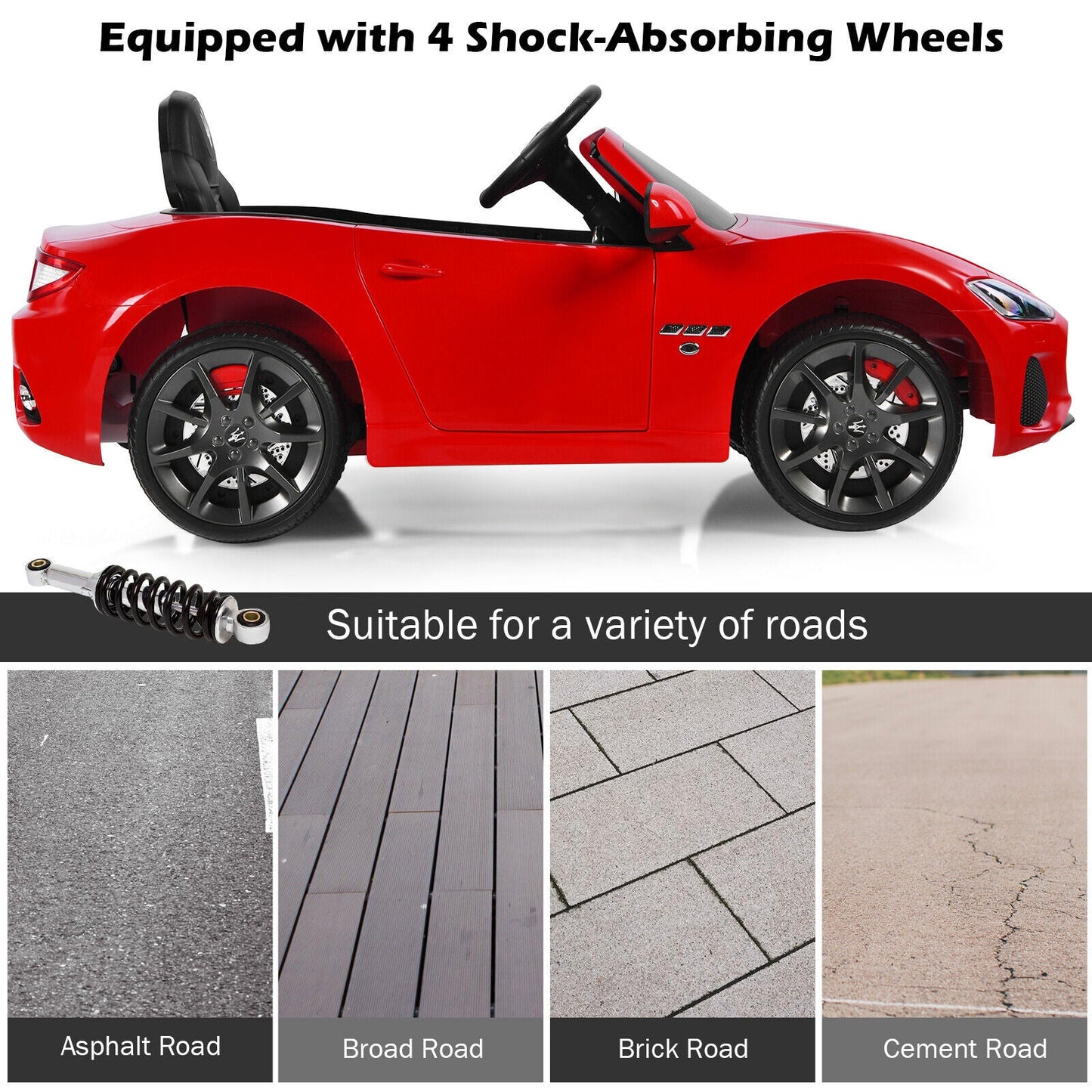 Licensed Maserati GranCabrio 12V Ride-On Car for Kids with Remote Control and Music - Red