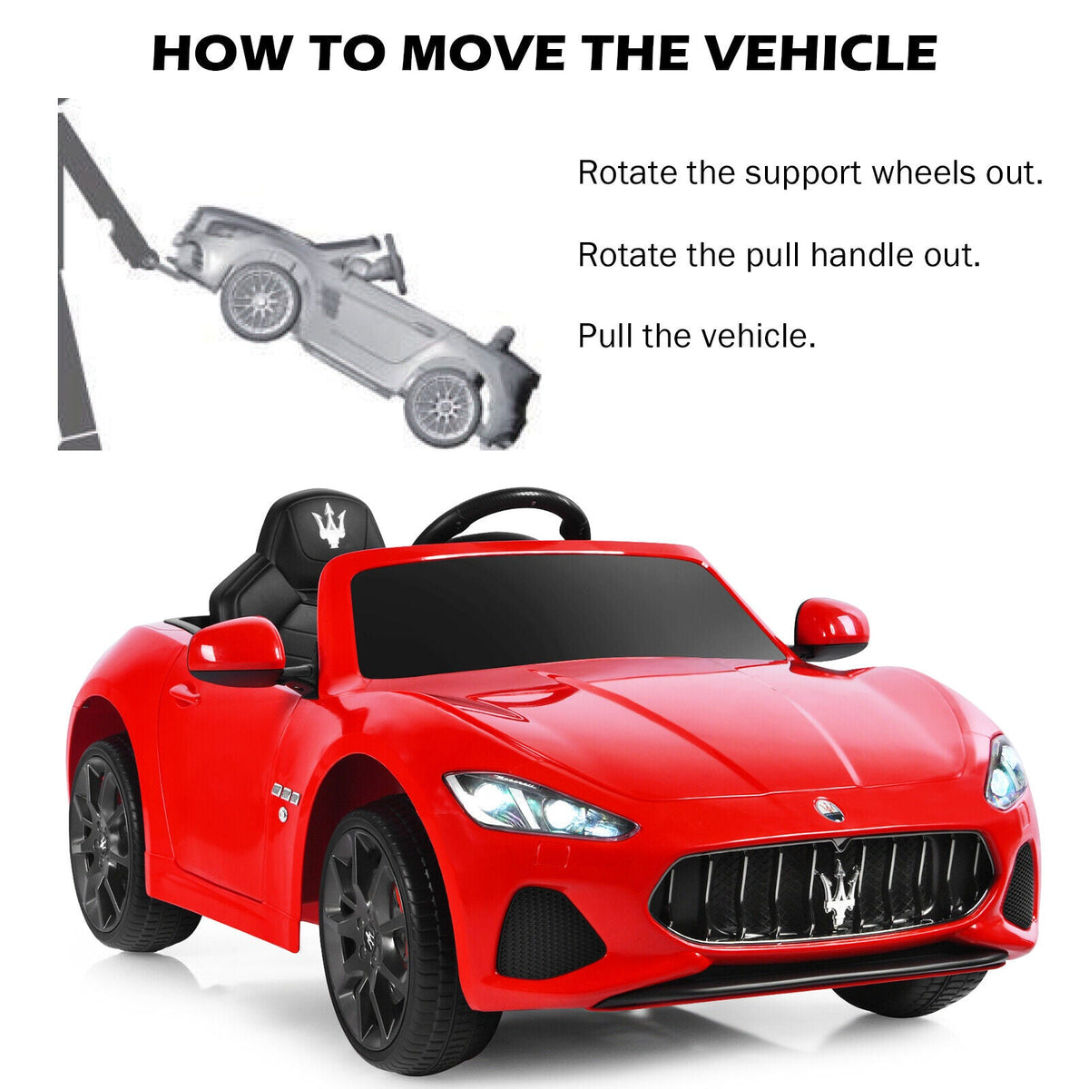 Licensed Maserati GranCabrio 12V Ride-On Car for Kids with Remote Control and Music - Red