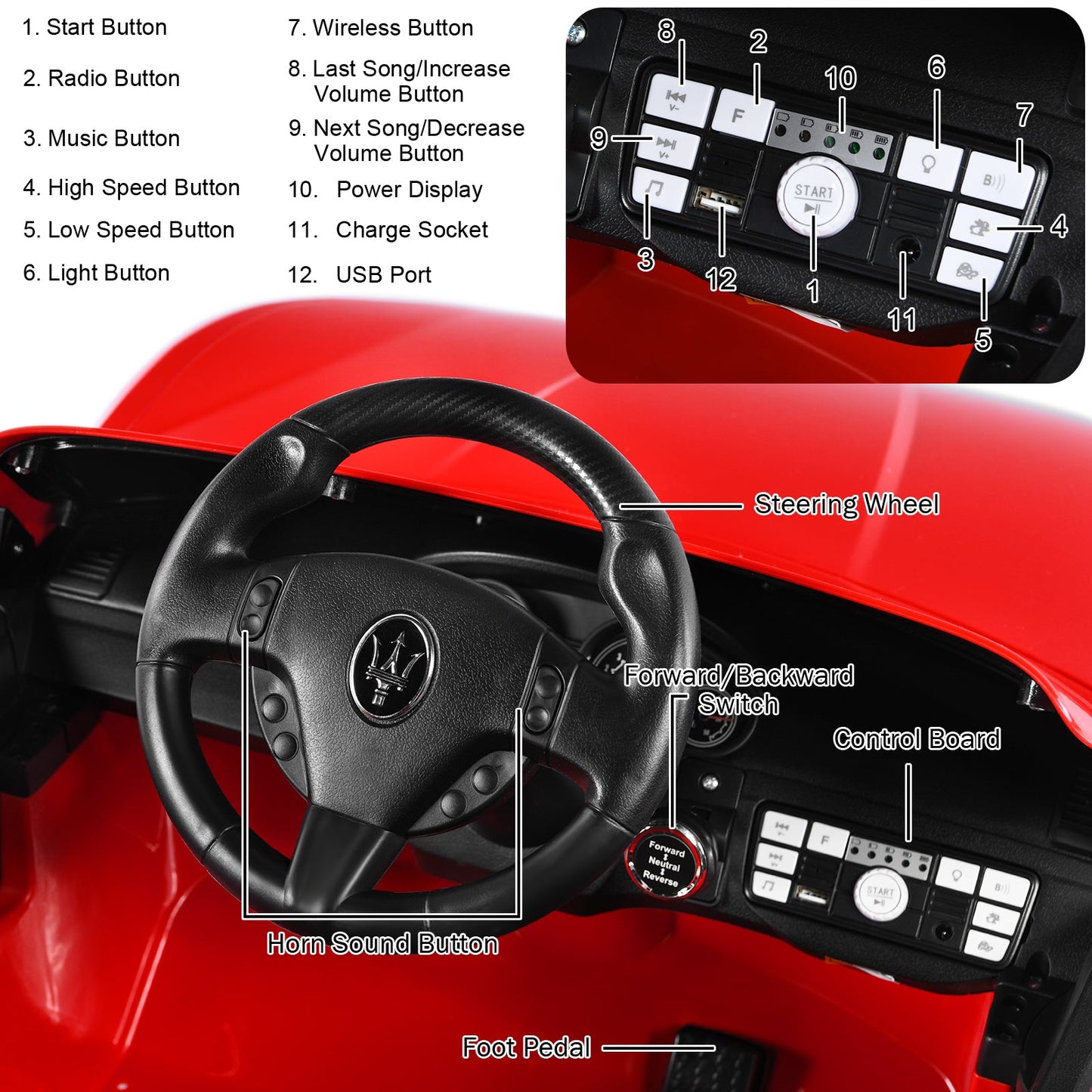 Licensed Maserati GranCabrio 12V Ride On Car with Remote Control and Music for Kids