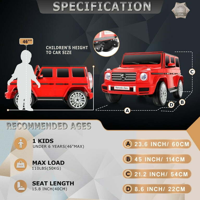 Licensed Mercedes-Benz 12V Kids Ride On SUV with Remote Control - 100W Powered Toy