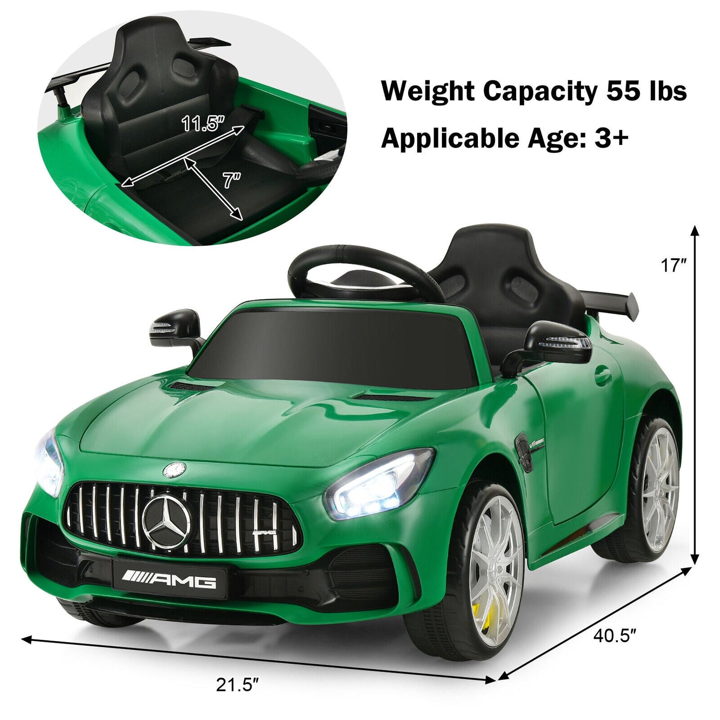 Licensed Mercedes Benz AMG GTR 12V Ride On Car for Kids with MP3 Player and Remote Control - Green