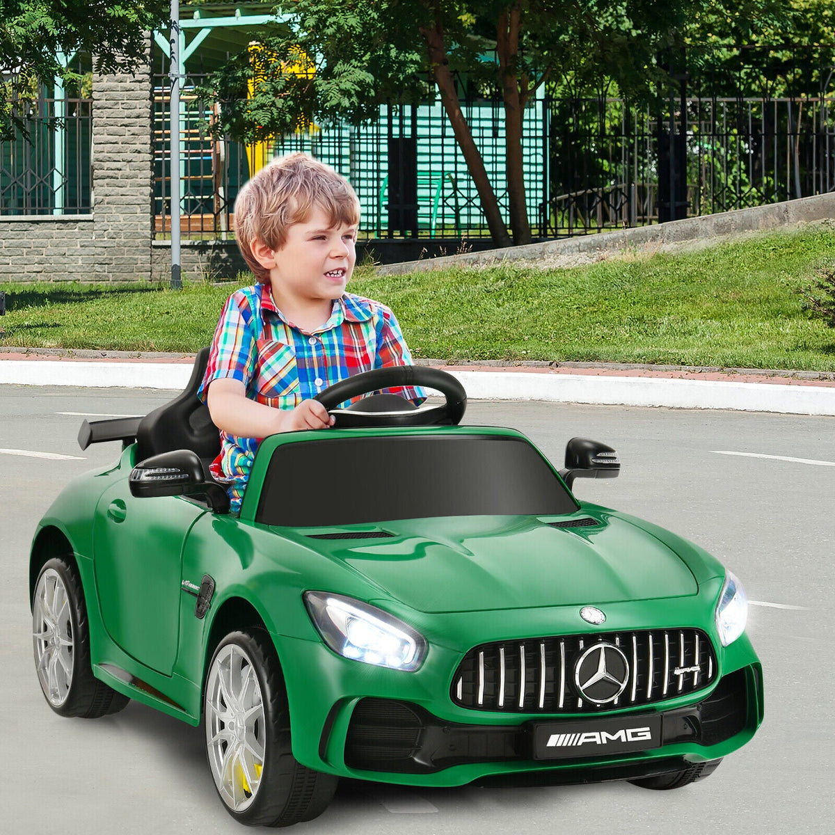 Licensed Mercedes Benz AMG GTR 12V Ride On Car with Remote Control & MP3 Player for Kids - Green