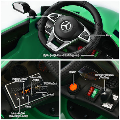 Licensed Mercedes Benz AMG GTR 12V Ride On Car with Remote Control & MP3 Player for Kids - Green