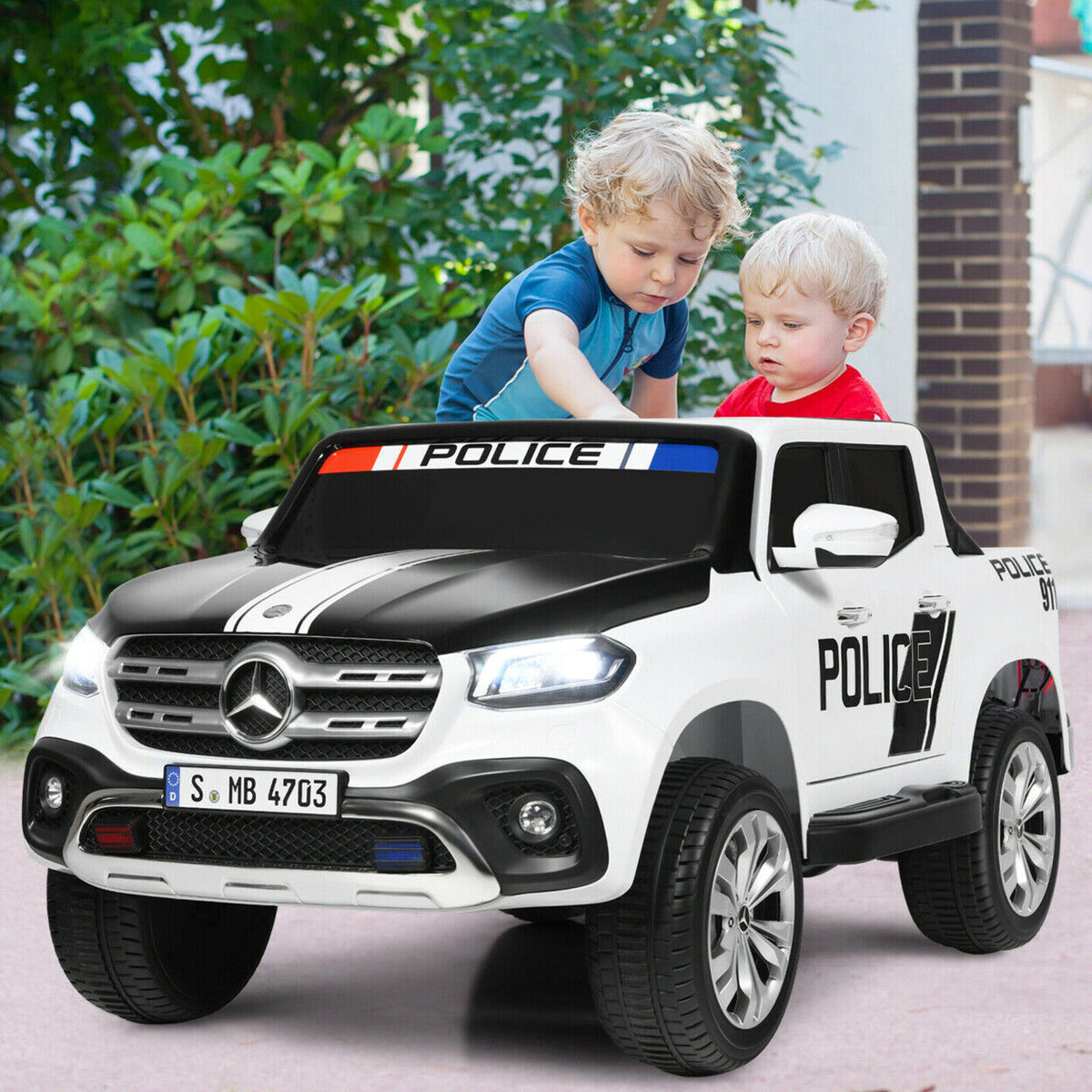 Licensed Mercedes Benz X Class 2-Seater Kids Ride On Police Car with Trunk - 12V RC Toy
