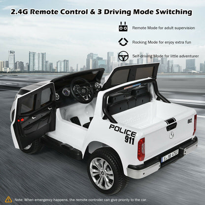Licensed Mercedes Benz X Class 2-Seater Kids Ride On Police Car with Trunk - 12V RC Toy